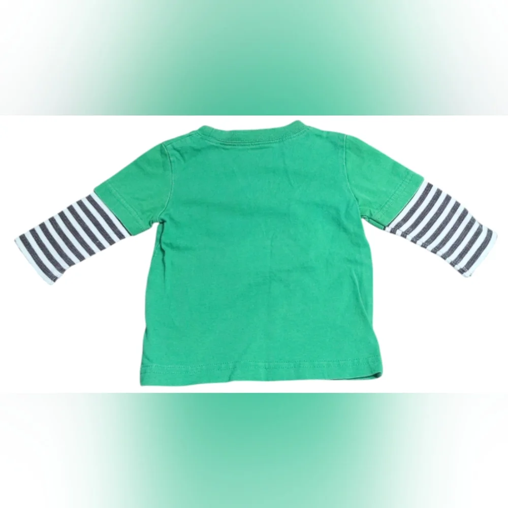 Carter's Green Long Sleeve Tee With Bear And Stripes Size 6 Months.